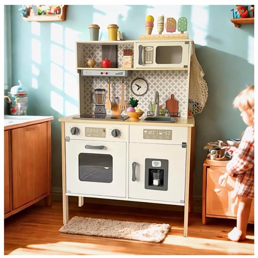 Children's Wooden Play Kitchen Set - Cream